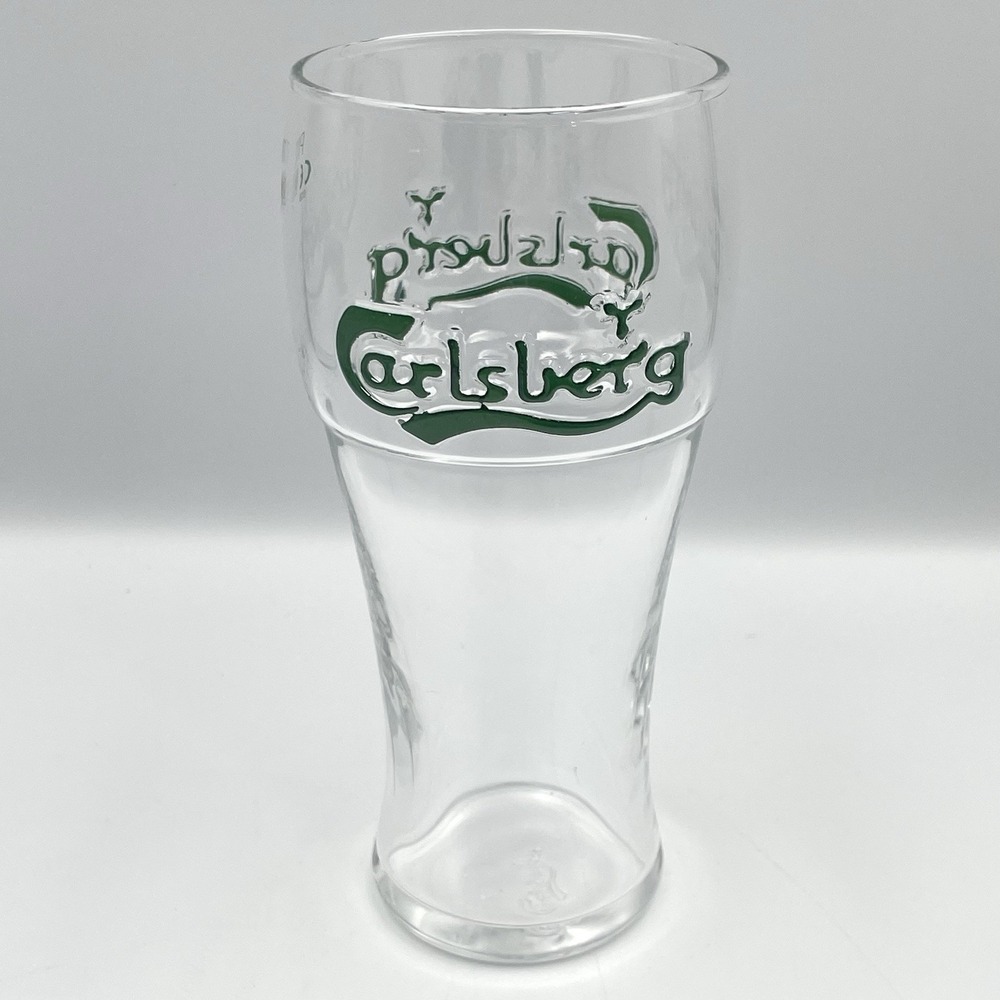 Carlsberg Beer Glass Vintage Pint Embossed Logo in Raised Green Letters 7" Tall